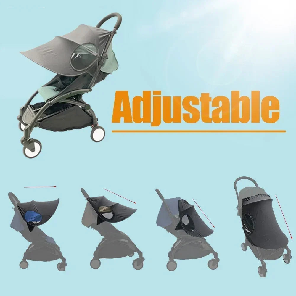 Pare-soleil universel poussette Lycra noir – protection anti-UV coupe-vent toutes saisons ajustable