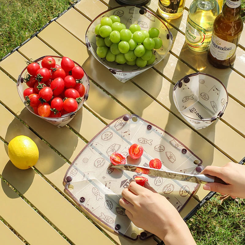 Assiette camping pliable PP – planche à découper intégrée ingrédients repas plein air