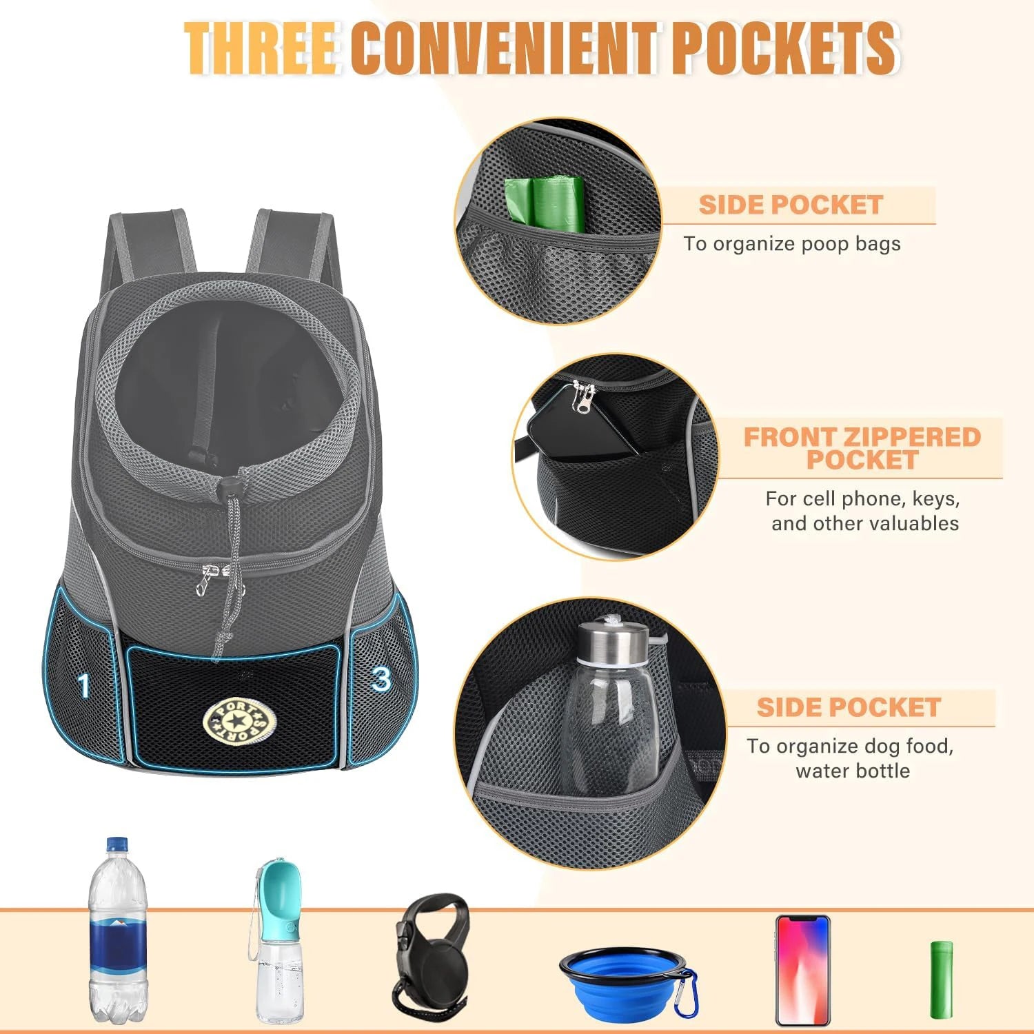 Sac à dos transport chien - bretelles rembourrées ergonomiques