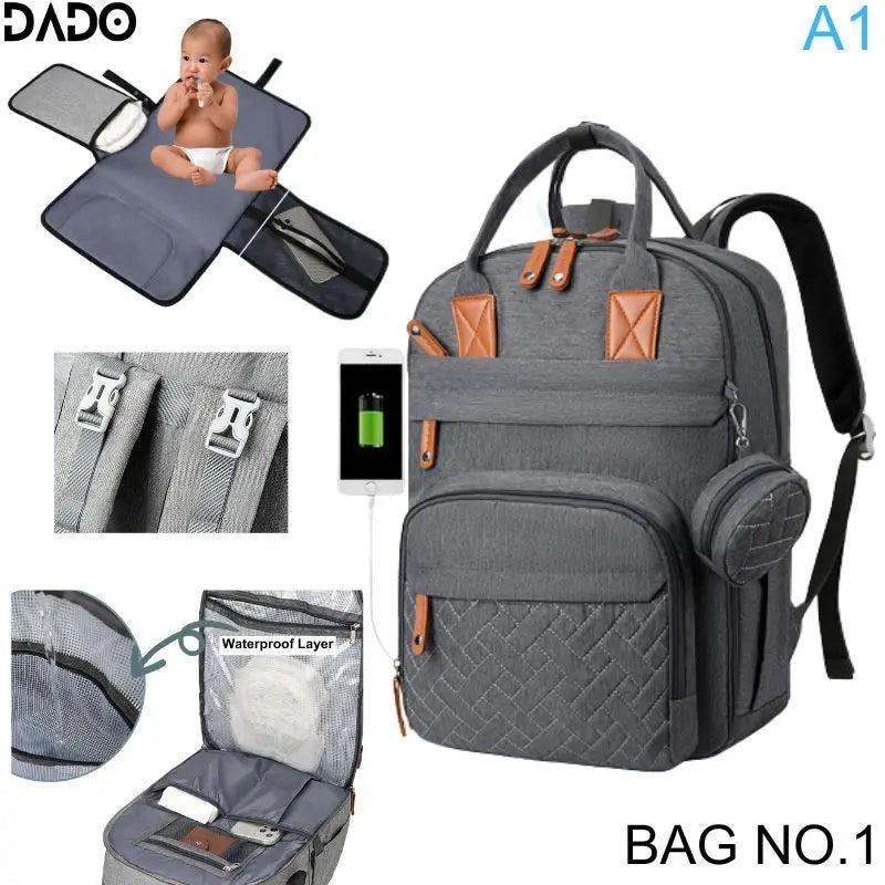 Sac à dos langer DADO gris foncé – idée cadeau naissance liste naissance parents modernes