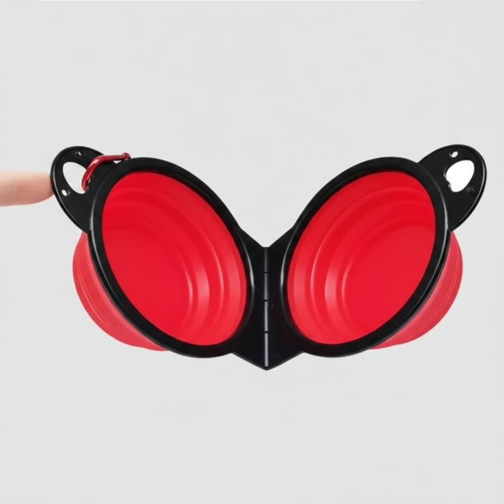 Gamelle pliable chien repliée à plat – rangement compact sac à dos extérieur