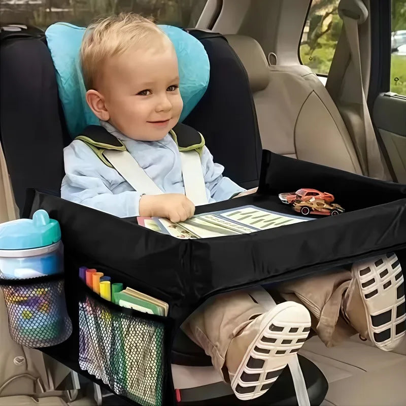 Tablette voyage enfant noire – plateau jeu pliable extensible siège auto avion poussette
