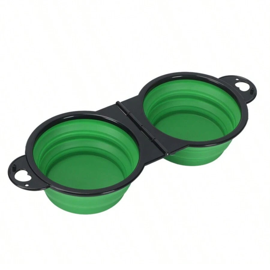 Double gamelle verte pliable chien – TPE souple et résistant contact alimentaire