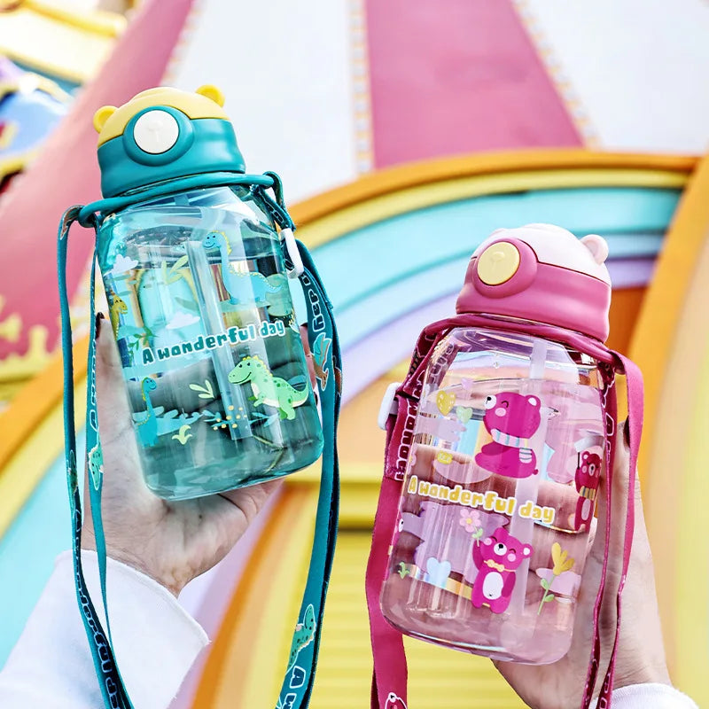 Gourde bébé 650ml avec paille et poignées – gobelet apprentissage anti-fuite vert et rose