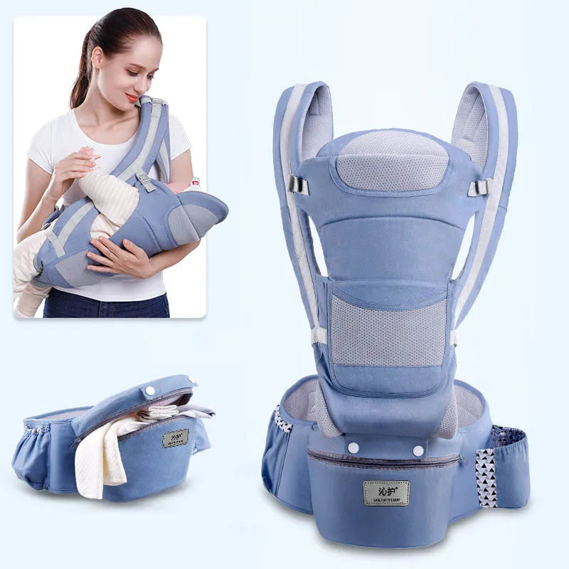 Porte-bébé BD931 bleu – 6 modes portage frontal horizontal dorsal latéral face monde
