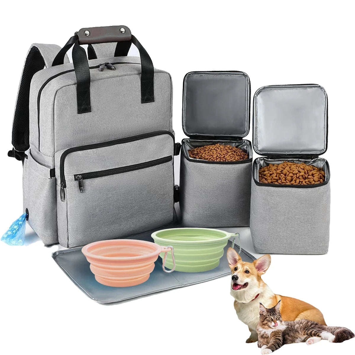 Sac voyage chien chat kit 4 pièces – organisateur 4-en-1 camping randonnée vacances famille