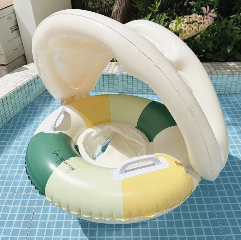 Bouée siège Rooxin bleu avec pare-soleil amovible – protection UV piscine plage été