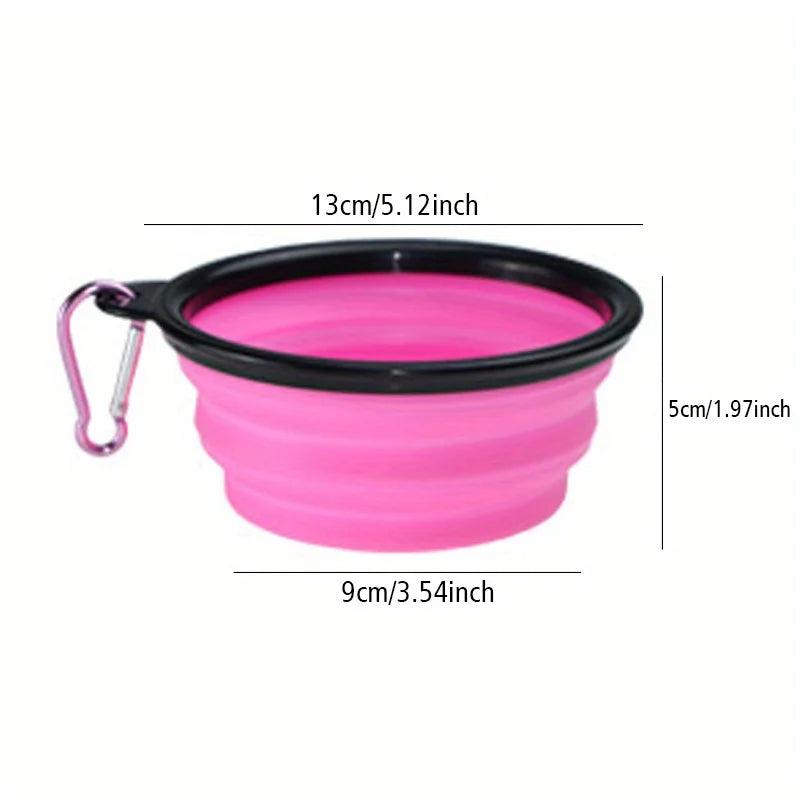 Gamelle pliable silicone rose pour chien – bol portable rebord anti-débordement