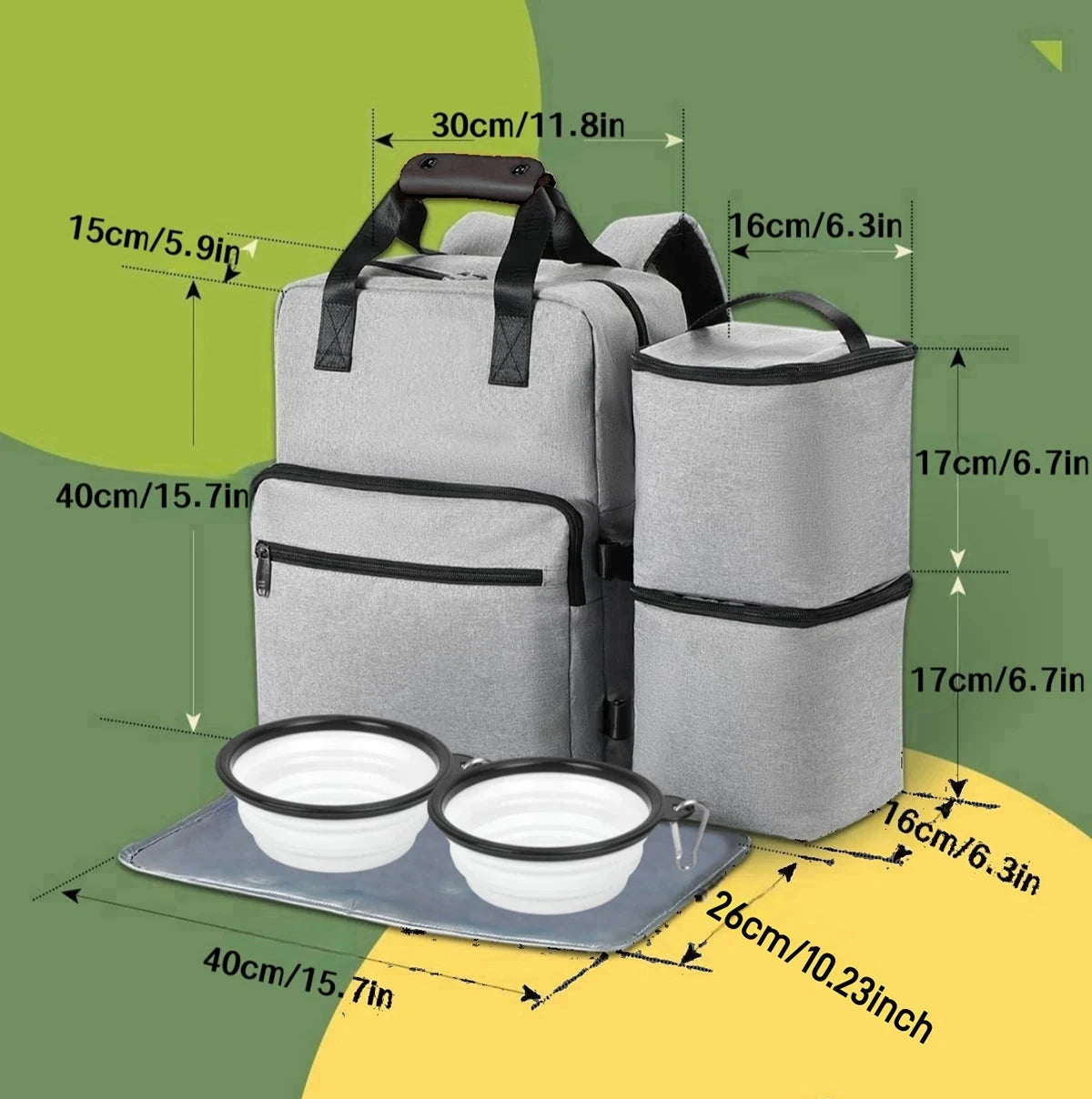 Kit voyage animal 4-en-1 modules rangement – croquettes friandises carnet santé bouteille eau